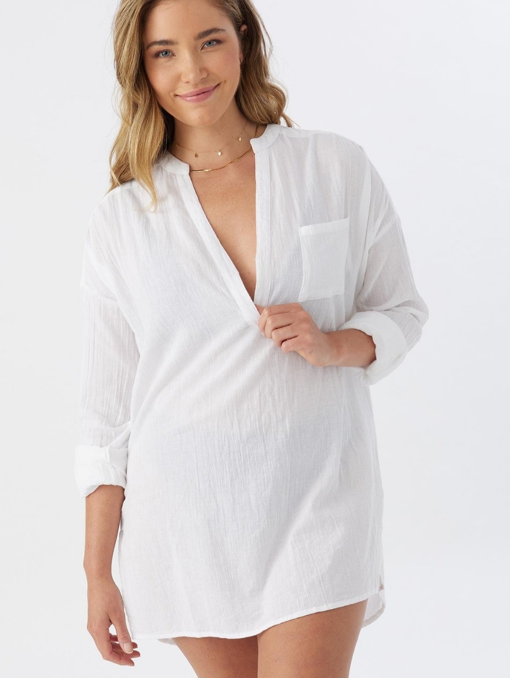 O'Neill Belizin White Cotton Cover Up M Beach Tunic Mini Dress